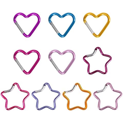 PTILSERY 10Pcs Heart Star Carabiner Clip KeyRings Carabiner Keychains Metal Spring Snapping Hook for Purse Handbag Hardware Cover