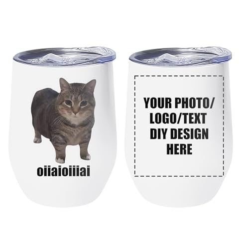 Image of Personalized Custom Wine Tumbler 12oz Stainless Steel Travel Coffee Cup with Lid Double Wall Insulated Mugwith Colorful Text Logo Photo Gift