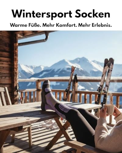 sockenkauf24 Damen Merino Skisocken 35-38 (2 Paar) Thermo Winter Kniestrümpfe mit Polsterung für Ski und Snowboard (Schwarz/Lila)