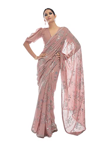 Chemisier à paillettes Diwali 2961 pêche, tissu de 5.5 mtrs pour sublimer vos soirées