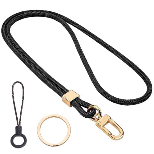EUZUXU Cordon Tour de Cou, Cordon Tour Cou pour Clés, Lanyard Strap Neck, Cordon Tour De Cou Porte-clés Lanière, Nylon Lanières Porte Badge avec Anneau en Métal-Noir