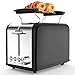 Produktbild Morpilot 2 Scheiben Toaster Schwarz Edelstahl Toaster mit Brötchenaufsatz, Breite Schlitze, 6 Bräunungsstufen, Krümelschublade für Toast Brötchen Brot Toastscheiben