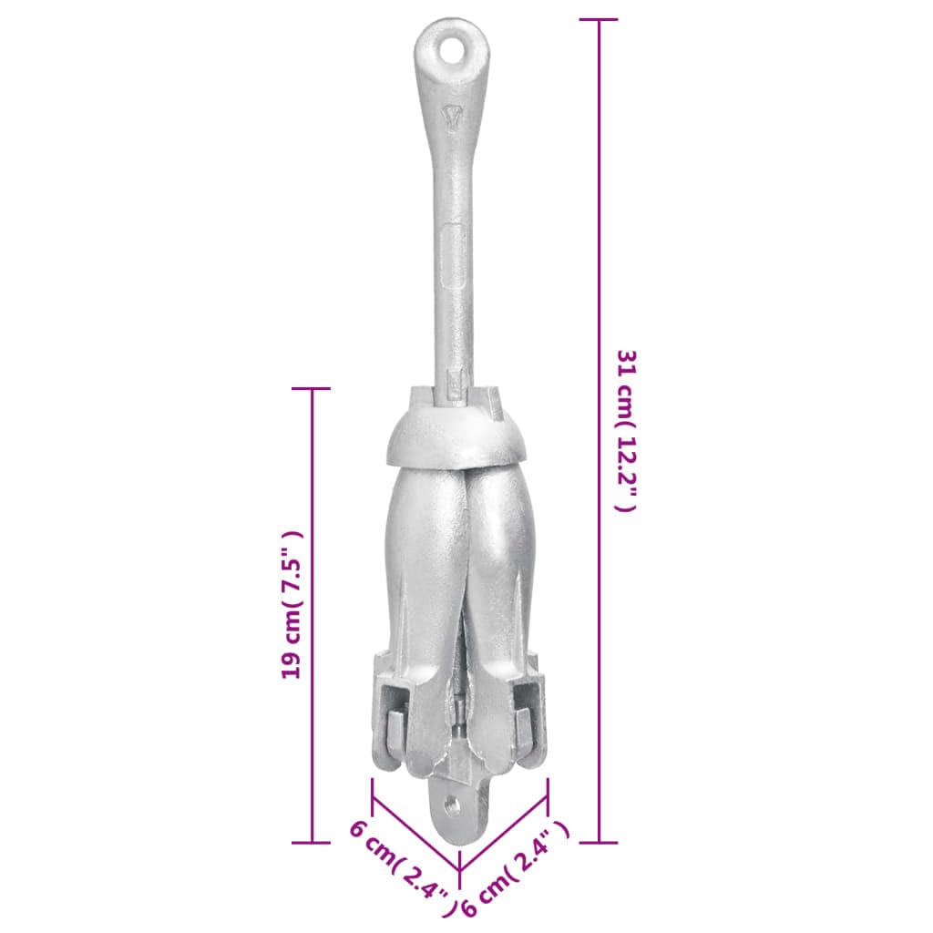 Mangloder - Anclaje plegable plateado de 1,5 kg de hierro maleable versátil con 4 puntos, plegable, para botes pequeños, kayaks, canoas, botes inflables, apto para arena, barro, suelos de hierba