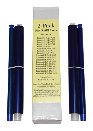 2-pack of KX-FA91 Fax Film Ribbon Refill Rolls for Use in Panasonic KX-FP205 KX-FP215 KX-FP215E KX-FP225 KX-FG2425 KX-FG2451 KX-FG2452 KX-FG2858