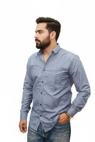 Image of Pack of 2 Men's Cotton Fabric Button Down Full Sleeve Collar Neck Regular Fit Check & Dotted Printed Combo Shirt