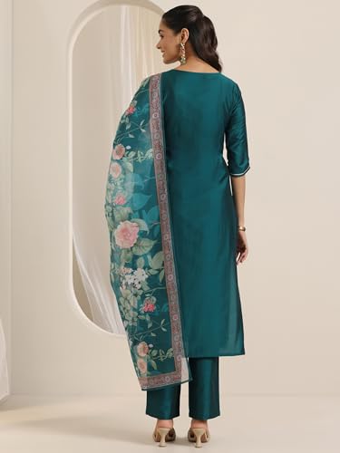 Image of Libas Embroidered Silk Blend Straight Kurta with Trouser and Dupatta | Ethnic Wear |Wedding Dress | Ocassion Wear