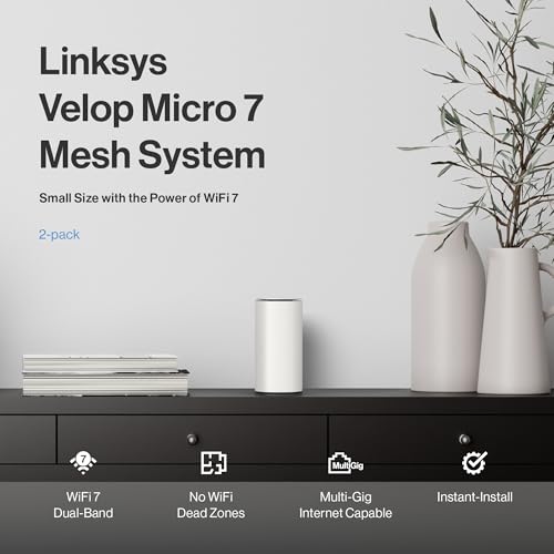 Image of Linksys Velop Micro 7 Dual-Band BE5000 Wi-Fi 7 Mesh System | 4 WiFi Streams up to 5 Gbps | 4400 sq.ft. Coverage | Supports Internet Plans up to 2.5 Gbps | 2-Pack