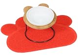 PetStyle えさ皿 ランチョンマット 肉球型 セット 猫 犬 食器 皿 餌入れ フードボウル ペット ご飯皿 水飲み 食べやすい 傾斜 餌皿 エサ入れ 滑り止め 陶器 アイアンバンブースタンドシングル (シングル/柄なし) 小型犬 成猫 (レッド)