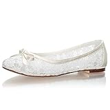  Emily Bridal Chaussures de mariée à lacets à bout rond et plat écrou des chaussures de mariée, ecru, 40 EU