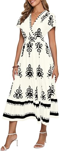 Image of Floral Print Dress for Women Boho Long Dresses Flowy A line Dresses Fit for Office and Casual Vacation Cocktail Party Prom