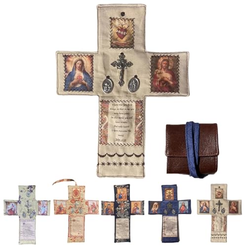 Handmade Portable Catholic Altar for Daily Prayer & Devotion,Christian Catholic Gifts,Pocket Shrine with Silver Cross Included Inside,Travel Prayer Kit and Folding Shrine Personal Altar Gifts(Plain)