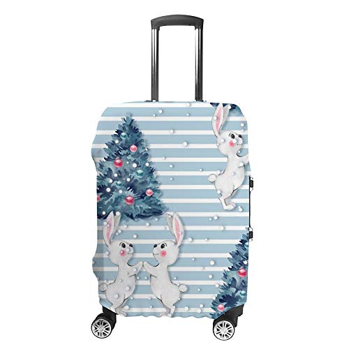 Housse pour valise de Noël protection bagage motif lapin bleu rayé