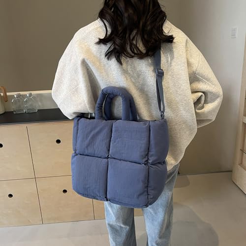 Image of Puffer Tote Bag Lightweight Down Cotton Padded Puffy Purse Quilted Puff Crossbody Bags for Women (Blue)