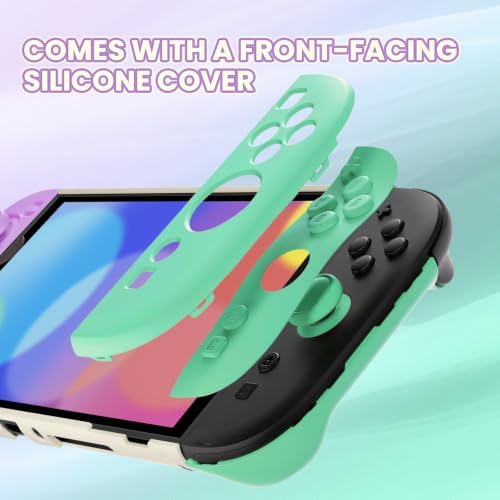PlayVital Protective Case for Nintendo Switch 2 - Cute Dockable Hard Case Shell for Switch 2 with Thumb Grip & Sticker & Button Caps, Anti-Scratch & Shockproof Cover Skin - Soft Violet & Mint Green - 3