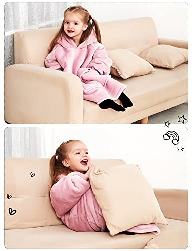 Image of KFUBUO Wearable Blanket Hoodie for Kids With Pocket Toddlers 2-6 Year Old | Pink, Sherpa, Heavy Material, Oversized Sweatshirt Blanket, Kids Blanket, Girl Boy Gifts, Cozy Gifts for Kids