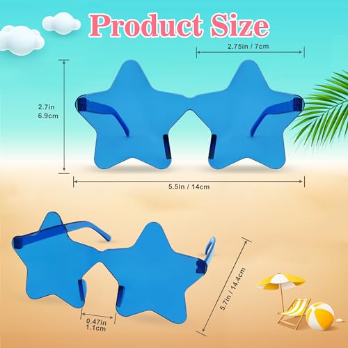 Womens Heart-Star or Cat-Eye Shape Rimless Sunglasses for Bachelorette Party Favors, Mixed Color,Multi Pack4