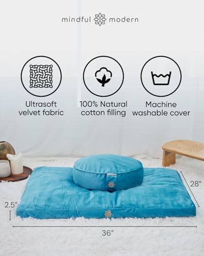 Image of Mindful & Modern Zabuton Meditation Mat - Cotton Filled Yoga and Meditation Pad - Zabuton Meditation Cushion for Kneeling and Sitting Support - Large Rectangular Sitting Floor Pillow for Bench or Zafu