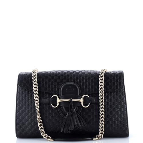 Pre-Loved Emily Chain Flap Bag Microguccissima Leather Medium, Black