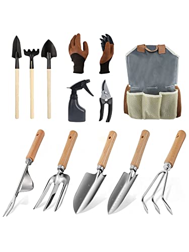 MOXTOYU Garden Tools Set 12 Pieces, Heavy Duty Gardening Tools, Garden Hand Tools Gift Kit with...