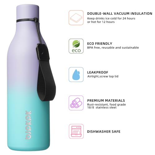 Image of BJPKPK Insulated Water Bottles, 25 oz Stainless Steel Metal Water Bottle with Strap, BPA Free Leak Proof Jugs, Mugs, Flasks, Reusable Thermal Flasks for Sports & Travel, Lavender Mint