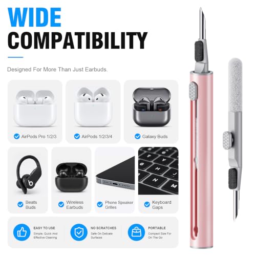 Image of Hyashee Cleaner Kit for Airpods Pro 1 2 3 Multi-Function Cleaning Pen with Soft Brush Flocking Sponge for Bluetooth Earphones Case Cleaning Tools (Pink)