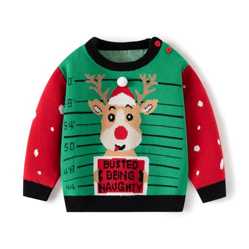 JAYPEIER Ugly Christmas Knitted Sweater for Baby Boys Girls Toddlers, Dinosaur Santa Claus Design (US, Age, 4 Years, 5 Years, Elk Deer)