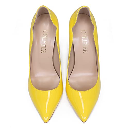 COLETER Women's Sexy Pointed Toe High Heels,4.72 inch/12cm Patent Leather Pumps,Wedding Dress Shoes,Cute Evening Stilettos