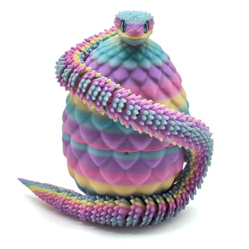 Fyunlle 3D-gedrucktes öffnendes Drachenei & Schlangenei mit 30cm gelenkiger Schlange – Einzigartiges Sammlerstück für D&D, LARP, Cosplay & Fantasy Fans, Deko & Geschenkidee (Regenbogen)