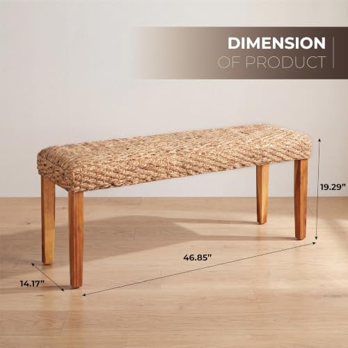 Image of Entryway Bench, 47 inch Natural Plait Seat Wicker and Solid Acacia Wood Frame