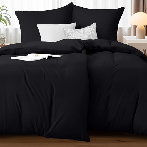 Utopia Bedding Bettwäsche 135x200 4teilig - Mikrofaser 2 Bettbezug 135x200 cm + 2 Kissenbezüge 80x80 cm - Schwarz 3