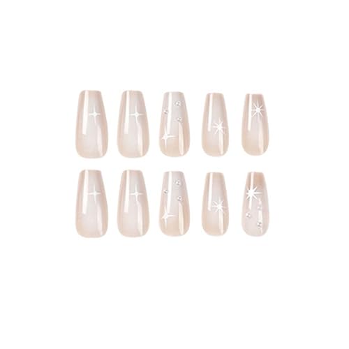 Miniatura 4 de Foccna Uñas postizas blancas a presión medianas y largas uñas postizas de perlas cuadradas acrílicas uñas artificiales para mujeres y niñas 24 piezas