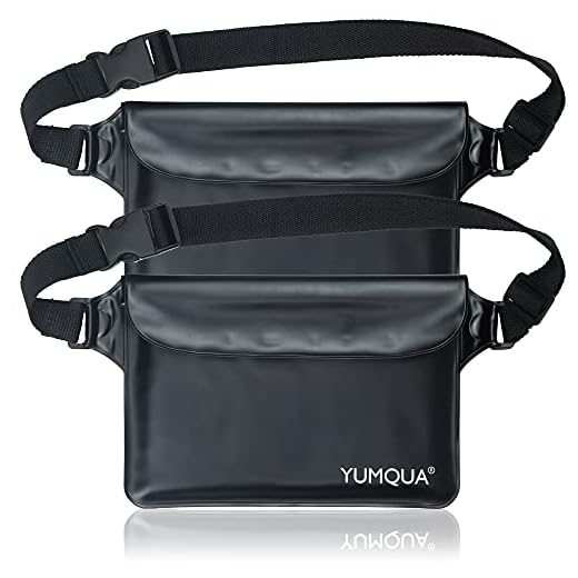 YUMQUA 2 Pack Waterproof Pouch with Adjustable Waist Strap, Waterproof Fanny Pack Dry Bags for Boating Swimming Fishing Sailing Beach Water Parks - Black
