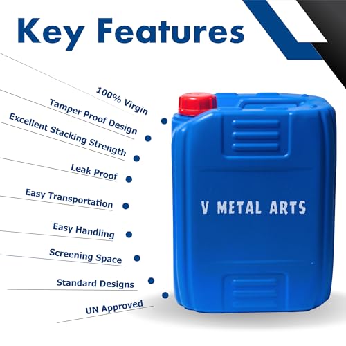 Image of V METAL ARTS Plastic Jerry Can | 25 Liter | Leak Proof Gallon | Water Storage Drum | Refillable Empty Can with Sealed Cap | Blue PVC Gallon | Fuel & Chemical Storage Container | for Generators, Jeeps, Marine, Boat and Vehicles