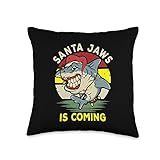 Sexy Football Player Costume Santa Jaws is Coming Christmas Shark Funny Comical Xmas Throw Pillow, 16x16, Multicolor