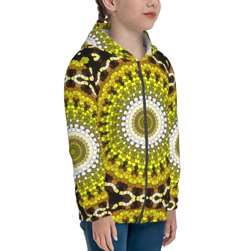 Yellow Mandala Kids Pullover Hoodies Boys Zip Up Sweatshirts Girls Athletic Clothes with Pocket4
