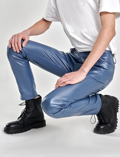 FEOYA Men's Skinny Faux Leather Pants Stretch Slim Fit Motorcycle Night Club Vintage Disco Pants3