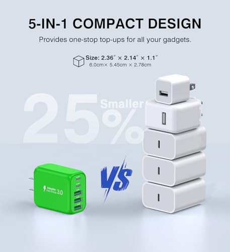 Image of 50W USB C Wall Charger Block,5-Port C Charger Fast Charging Block PD Power Adapter +QC Multiport Type C Box Charger Cube USB A Wall Plug for iPhone 14 /15 /16 /17 Pro Max Plus,Samsung(Green)(2-Pack)