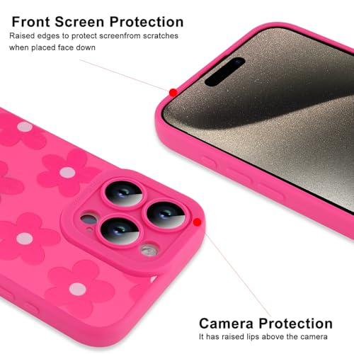 Image of ZIYE for iPhone 15 Pro Max Case Hot Pink Flower Pattern Phone Case