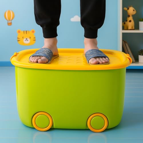 Image of 25 Liters /Toy Storage Box Large Size /Toy Storage Organiser /Toy Basket Storage Box for Kids Big Size Storage Container Box Stackable /Wheels /Locking Lid & Handle (PACK OF 2)