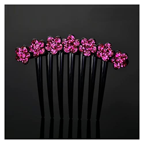 WERWER Erwachsene Temperament Strasshaarkamm Mode vielseitig Sieben Zahn Kammschale Haareinsatzzubehör (Metal Color : A Rose Red)