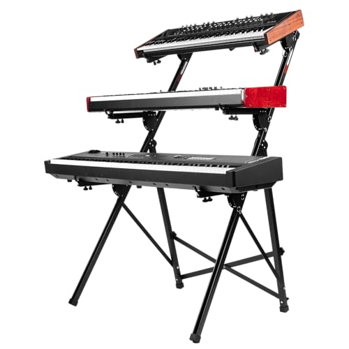 Gator Frameworks Keyboard Stands Series A-Frame Style with 3-Tiers and Adjustable Arm Width, Height, & Depth (GFW-KEY3TIER-A)