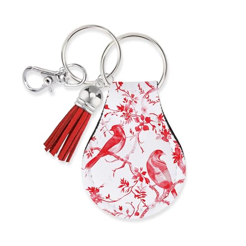 Jolitee Neoprene Compatible with Apple Airtag Case Keychain – Durable & Stylish Holder with Secure Ring and Clip (Chinoiserie Red Birds)