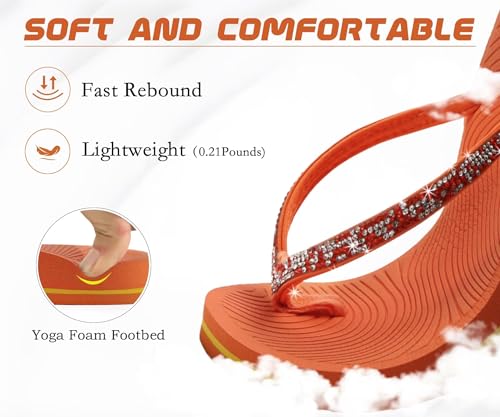 Image of KuaiLu Women's Rhinestone Flip Flops Arch Support Yoga Mat Cushion Sandals