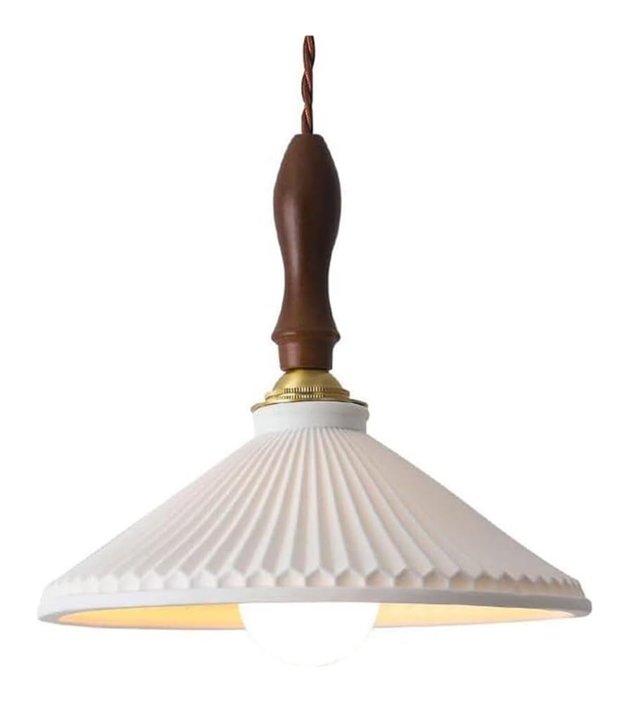 Lámpara colgante de cerámica esmerilada con madera y cobre elegante