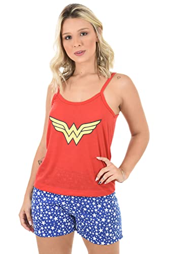 Pijama Feminino Ayron MARAVILHA Curto Baby Doll Malha PP Estampado Personagens Adulto Alça Fina Bara