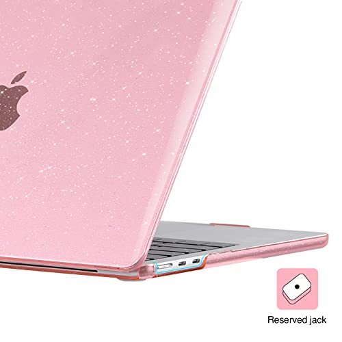 Image of EooCoo Case Compatible with MacBook Air 13 inch 2024-2022 Release M3 M2 A3113 A2681, Glitter Hard Shell&Keyboard Skin Cover&Screen Protector for Mac Air 13.6 inch Case, Sparkly Pink