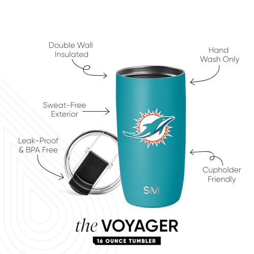 Image of Simple Modern Miami Dolphins Coffee Mug with Flip Lid | 16oz | NFL | Voyager Officially Licensed Dolphins Stainless Steel Coffee Tumbler | Football Gift for Men, Dad, Him, Her