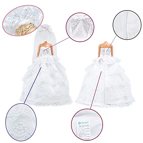 E-Ting SKU40841_SML Wedding Set Beautiful Gown White Bride Dress Clothes With Veil And Groom Business Suit Outfit For Dolls（Doll Not Included） thumb #4