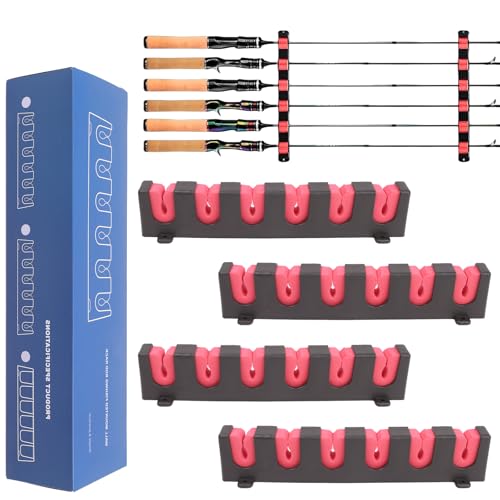 Framad 2 Pair Horizontal Fishing Rod Holder Wall Mount, Six-hole Fishing Rod Rack, Pole Holders for Garage & Boats