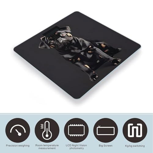 Báscula digital para baño con diseño perro pug negro miniatura 3